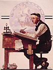 Norman Rockwell Canvas Paintings - Daydreaming Bookeeper (Adventure)